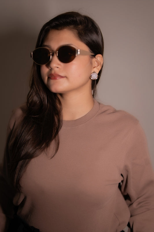 Women's  RIB Cotton Full Sleeve T-shirt - Pastel Brown