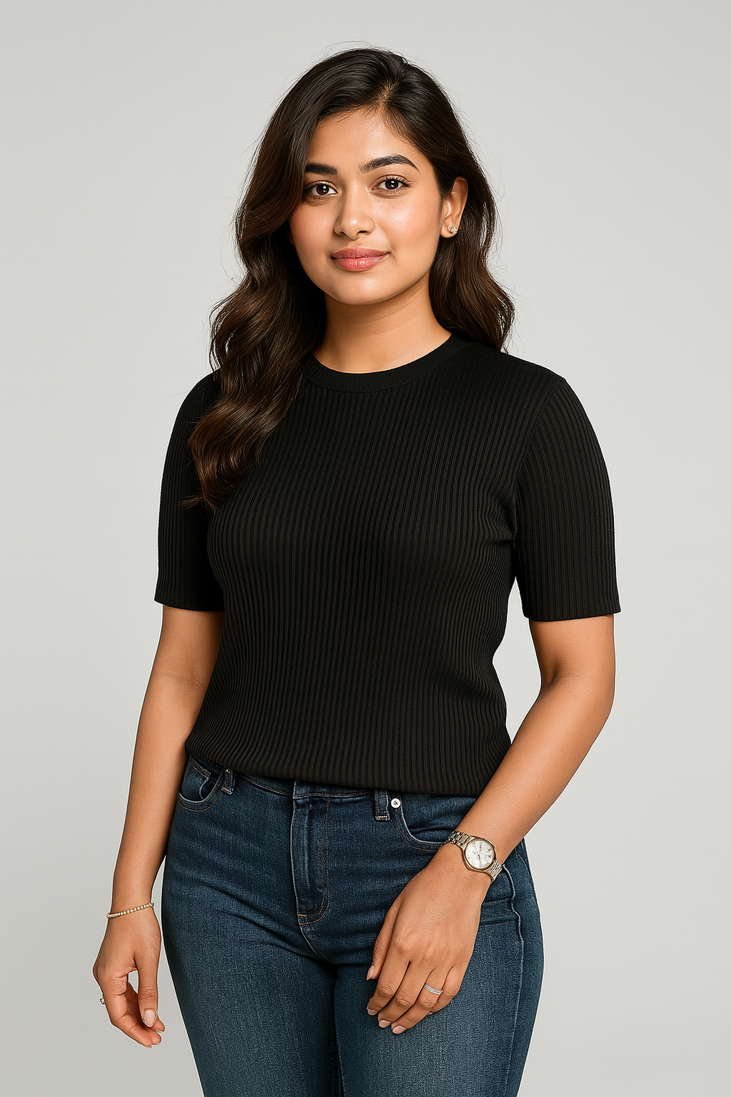 Premium Quality RIB T-shirt for Women - Black