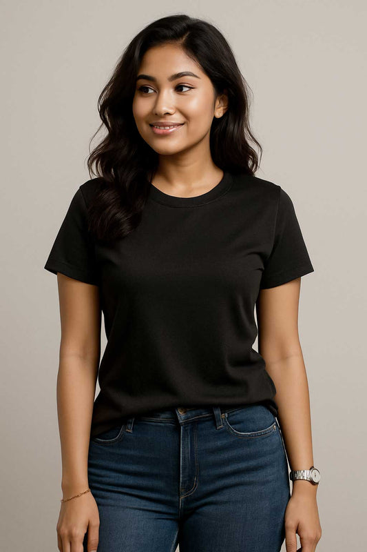Premium Quality Solid T-shirt for Women - Black