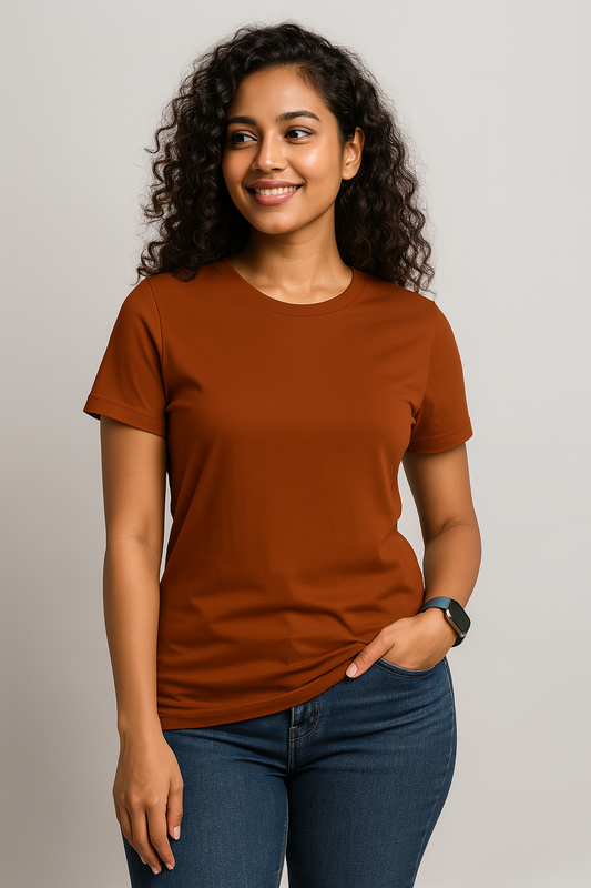 Premium Quality Solid T-shirt for Women - Orange