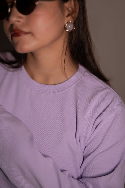 Women's  RIB Cotton Full Sleeve T-shirt - Purple