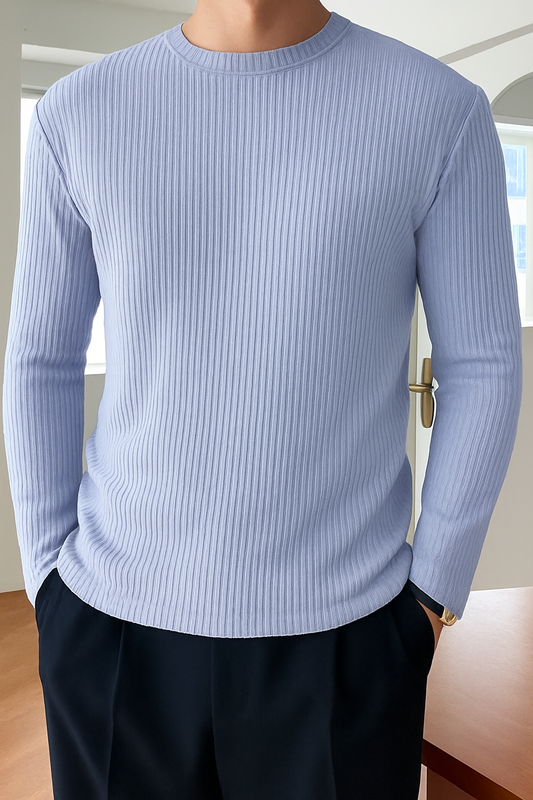 Premium RIB Cotton Full Sleeve T-shirt - Sky
