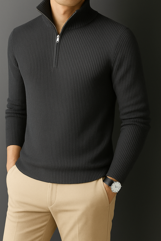 Premium Zipper RIB Cotton T-shirt - Dark Grey